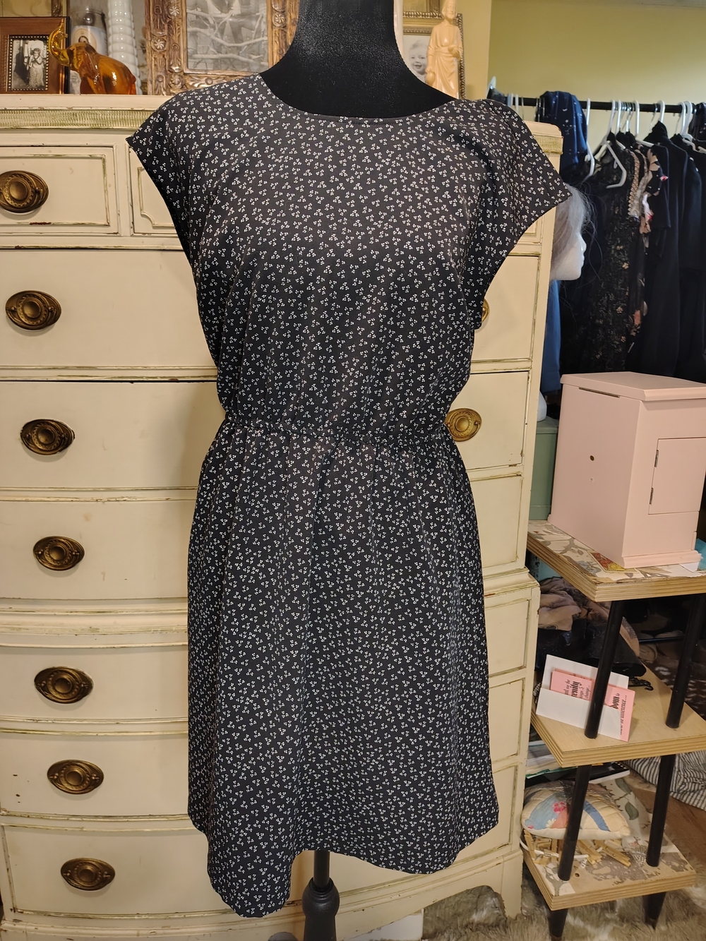 Old Navy Black Dress with White Floral Print